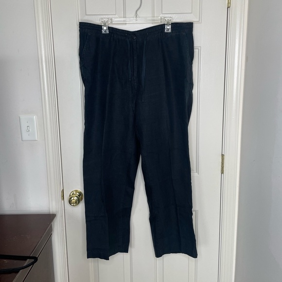 L.L. Bean Classic Fit 100% linen black elastic tie waist pants | 18 - Picture 1 of 12